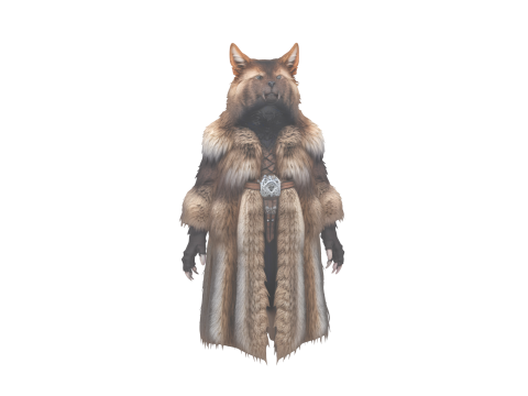 3D Detailed Werewolf Fur Hooded Cloak with Claw Clasps and Leather Trim 3D Model