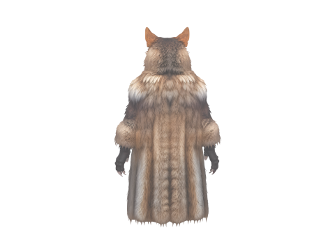 3D Detailed Werewolf Fur Hooded Cloak with Claw Clasps and Leather Trim 3Dモデル