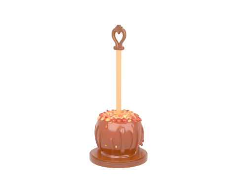 Glossy Caramel Apple Stand with Nut Toppings and Wooden Display Model 3D