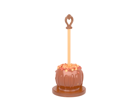 Glossy Caramel Apple Stand with Nut Toppings and Wooden Display 3D मॉडल