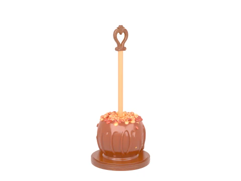 Glossy Caramel Apple Stand with Nut Toppings and Wooden Display 3D Model