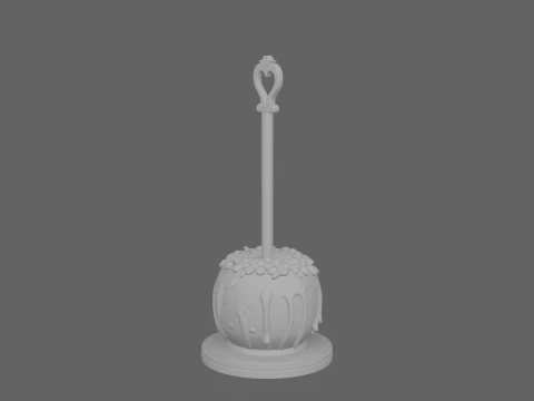 Glossy Caramel Apple Stand with Nut Toppings and Wooden Display 3D Model