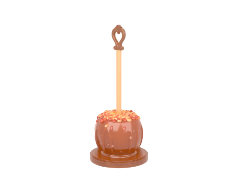 Glossy Caramel Apple Stand with Nut Toppings and Wooden Display 3D मॉडल