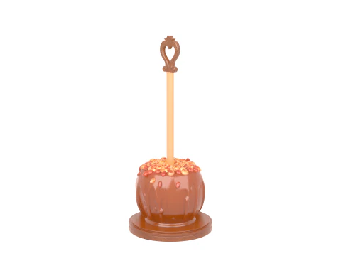 Glossy Caramel Apple Stand with Nut Toppings and Wooden Display 3D Model