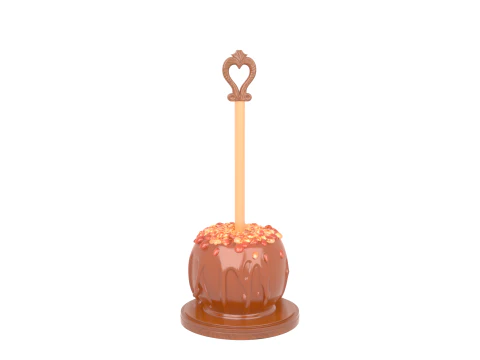 Glossy Caramel Apple Stand with Nut Toppings and Wooden Display 3D Model