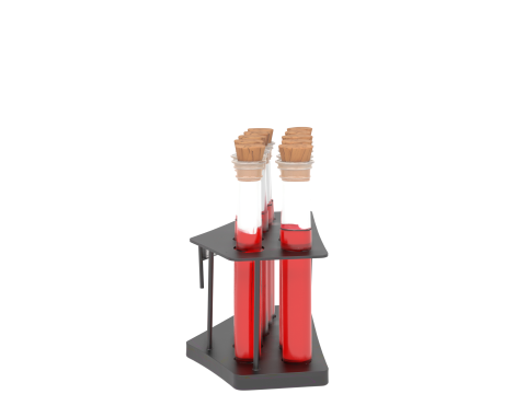 Vibrant 3D Vampire Blood Vial Set with Red Liquid Cork Stoppers and Glass Rack Model 3D