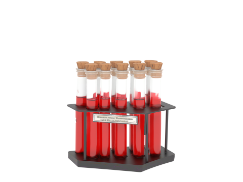 Vibrant 3D Vampire Blood Vial Set with Red Liquid Cork Stoppers and Glass Rack Model 3D