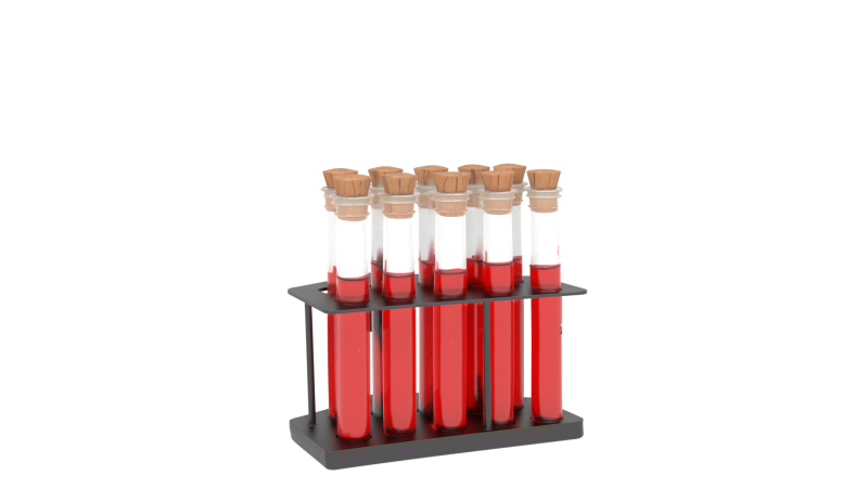 Vibrant 3D Vampire Blood Vial Set with Red Liquid Cork Stoppers and Glass Rack Model 3D .c4d .max .obj .3ds .fbx .stl .blend