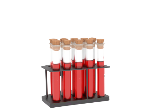Vibrant 3D Vampire Blood Vial Set with Red Liquid Cork Stoppers and Glass Rack Model 3D