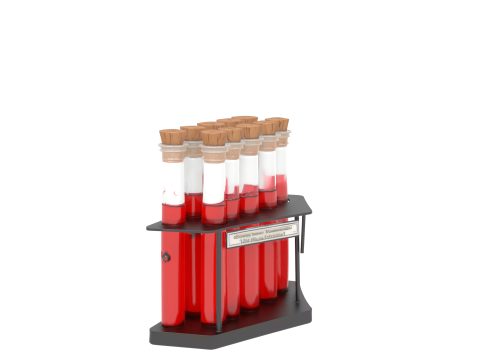 Vibrant 3D Vampire Blood Vial Set with Red Liquid Cork Stoppers and Glass Rack Model 3D