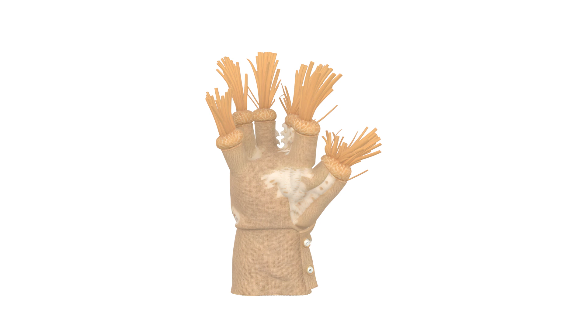 3D Scarecrow Glove featuring Detailed Straw Fingers Burlap Palm and Button Cuffs 3D Model .c4d .max .obj .3ds .fbx .stl .blend 