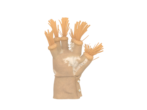 3D Scarecrow Glove featuring Detailed Straw Fingers Burlap Palm and Button Cuffs 3D Model