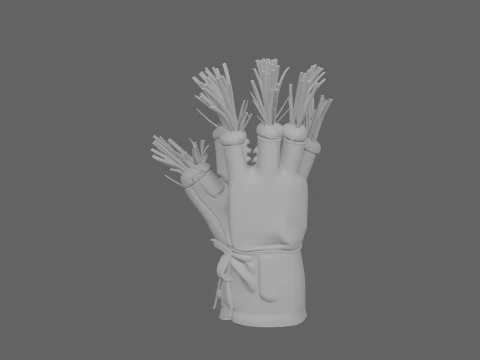 3D Scarecrow Glove featuring Detailed Straw Fingers Burlap Palm and Button Cuffs 3D Model