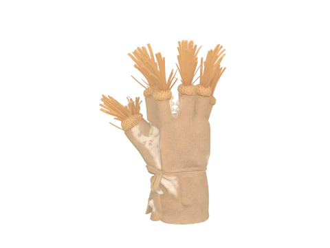 3D Scarecrow Glove featuring Detailed Straw Fingers Burlap Palm and Button Cuffs 3D Model