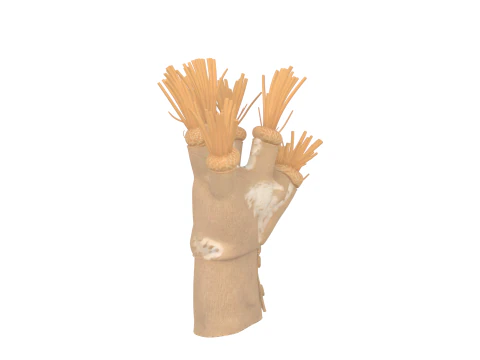 3D Scarecrow Glove featuring Detailed Straw Fingers Burlap Palm and Button Cuffs 3D Model