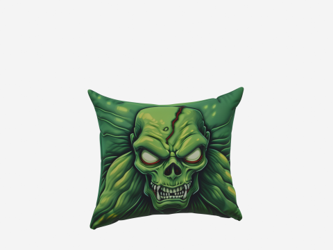 Premium of Detailed Zombie Embroidered Green Cotton Pillow Case Modello 3D