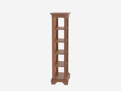 Elegant Oak Mask Display Stand with Tiered Shelves and Velvet Lining Model 3D