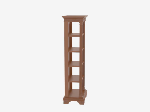Elegant Oak Mask Display Stand with Tiered Shelves and Velvet Lining 3D Model
