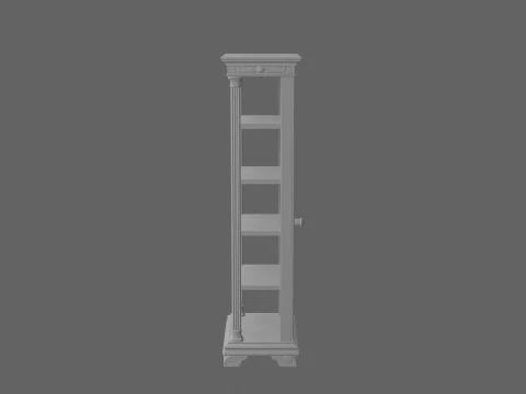 Elegant Oak Mask Display Stand with Tiered Shelves and Velvet Lining 3D Model