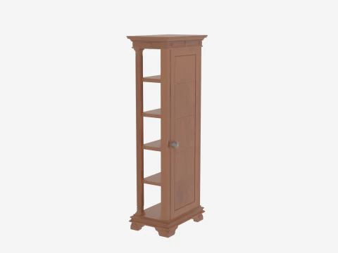 Elegant Oak Mask Display Stand with Tiered Shelves and Velvet Lining 3D Model