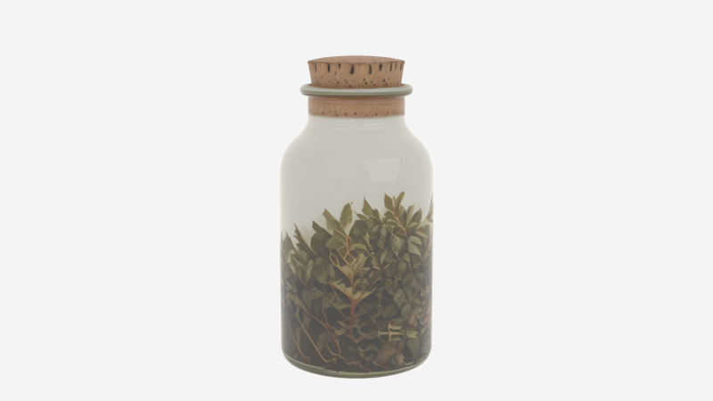 Intricate 3D Glass Apothecary Jar with Cork Lid and Herbs 3D Model .c4d .max .obj .3ds .fbx .stl .blend
