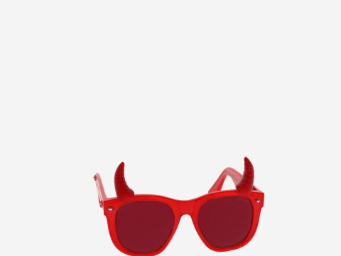 Vibrant 3D Devil Horn Eyewear Model with Glossy Red Frames and Tail Arms Modelo 3D