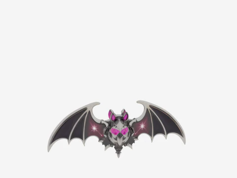 Magnificent Silver Enamel 3D Vampire Brooch with Intricate Bat Wings and Glowing Gem Eye Details 3D Model