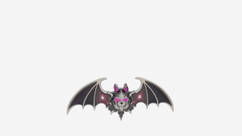Magnificent Silver Enamel 3D Vampire Brooch with Intricate Bat Wings and Glowing Gem Eye Details Model 3D .c4d .max .obj .3ds .fbx .stl .blend