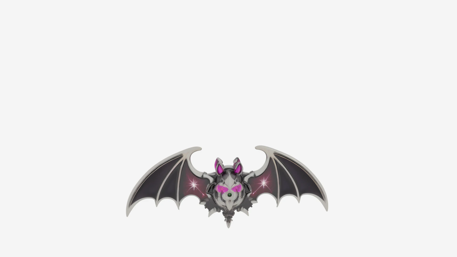 Magnificent Silver Enamel 3D Vampire Brooch with Intricate Bat Wings and Glowing Gem Eye Details 3D Model .c4d .max .obj .3ds .fbx .stl .blend