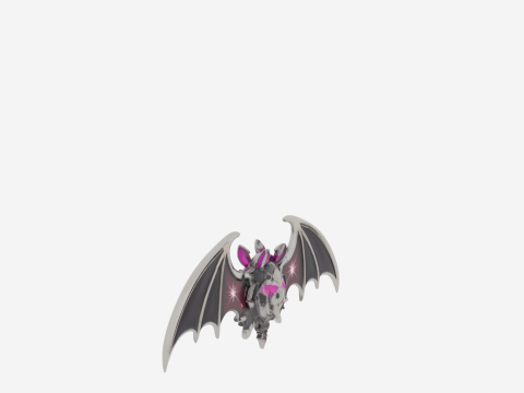 Magnificent Silver Enamel 3D Vampire Brooch with Intricate Bat Wings and Glowing Gem Eye Details Model 3D