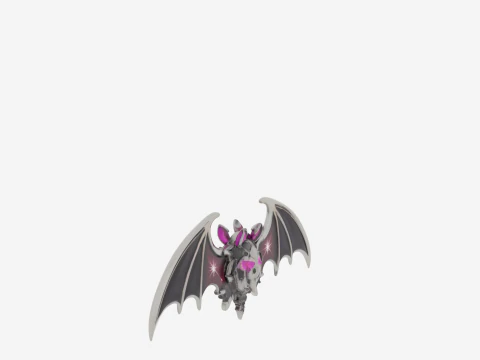 Magnificent Silver Enamel 3D Vampire Brooch with Intricate Bat Wings and Glowing Gem Eye Details 3D Model