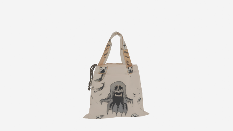 Spooky Halloween Ghost Treat Bag with Fabric Handles and Drawstring 3D 模型 .c4d .max .obj .3ds .fbx .stl .blend