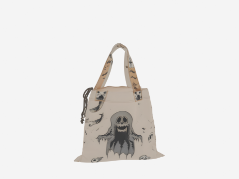 Spooky Halloween Ghost Treat Bag with Fabric Handles and Drawstring Modello 3D