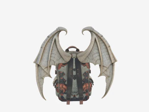 Realistic Stone Gargoyle Wing Backpack with Foldable Wings and Buckles 3D Model