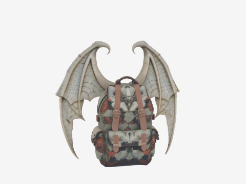 Realistic Stone Gargoyle Wing Backpack with Foldable Wings and Buckles 3D Model