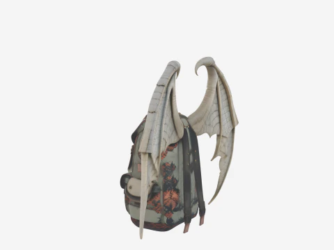 Realistic Stone Gargoyle Wing Backpack with Foldable Wings and Buckles 3D Model