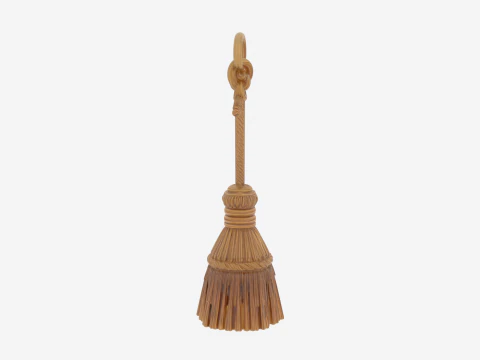 3D Intricate Witchs Broom Charm Metal Detailed Engraved Keychain Collectors Item 3D Model