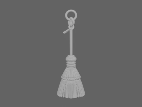 3D Intricate Witchs Broom Charm Metal Detailed Engraved Keychain Collectors Item 3D Model