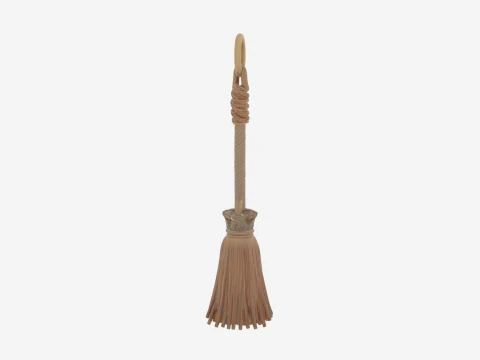 Exquisite 3D Witch Broom Charm Metal Keychain Model with Intricate Carved Details and Mini Straw 3D Model