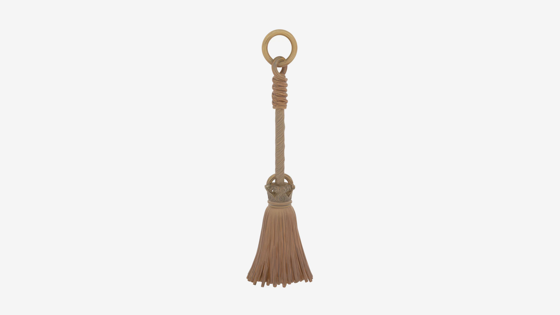 Exquisite 3D Witch Broom Charm Metal Keychain Model with Intricate Carved Details and Mini Straw 3D Model .c4d .max .obj .3ds .fbx .stl .blend 