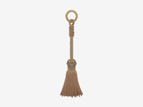 Exquisite 3D Witch Broom Charm Metal Keychain Model with Intricate Carved Details and Mini Straw 3D Model