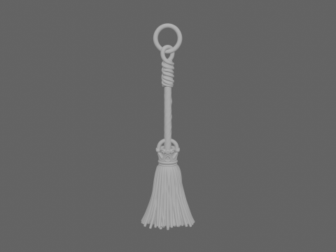 Exquisite 3D Witch Broom Charm Metal Keychain Model with Intricate Carved Details and Mini Straw 3D Модель