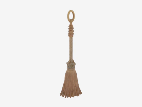 Exquisite 3D Witch Broom Charm Metal Keychain Model with Intricate Carved Details and Mini Straw 3D Model