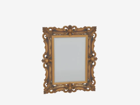 Exquisito marco de espejo adornado en 3D con enredaderas doradas antiguas, bordes biselados y detalles de hojas Modelo 3D