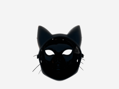 Tel Detaylı ve Bulanık Plastik Dokulu Premium Kara Kedi Bıyık Maskesi 3D Model
