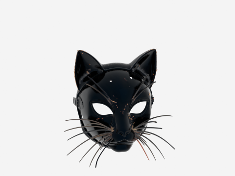 Premium of Black Cat Whisker Mask with Wire Details and Fuzzy Plastic Texture 3D मॉडल