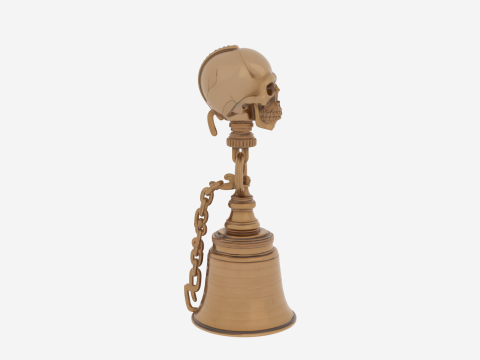 Kafatası saplı ve zincir bağlantılı, cilalı pirinç mum söndürücü 3D Model