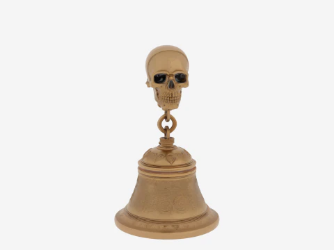 Spegni candela in ottone lucido con manico a teschio intricato Modello 3D