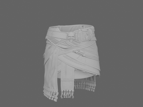 Szczegółowy pas mumii 3D ze starzejącą się tkaniną i klamrą w kształcie czaszki Model 3D