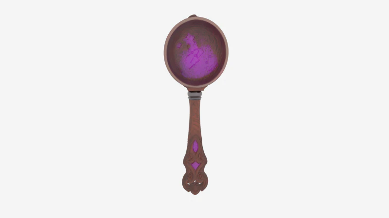 3D Witchs Antique Potion Stir Spoon with Intricate Carved Wooden Handle and Steel Bowl 3D Model .c4d .max .obj .3ds .fbx .stl .blend